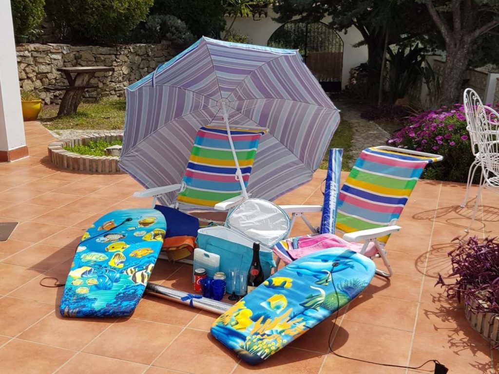 Beach Package at Villa Andalucia includes body boards, umbrella, beach chairs, cool box.