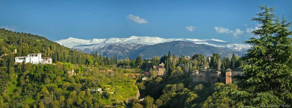 A view of snowy Sierra Nevada and the Alhambra