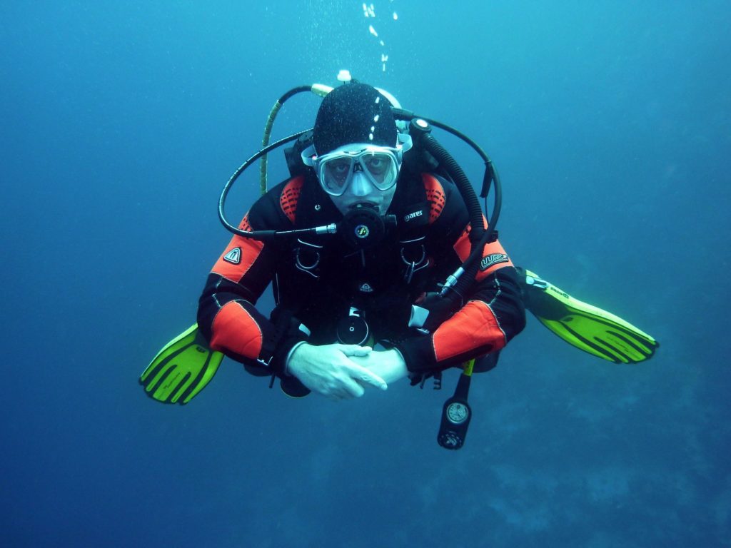 man scuba diving on the costa del sol