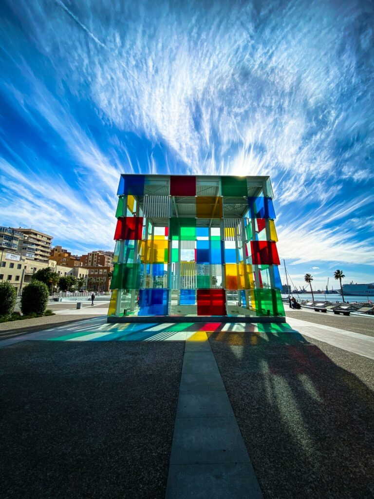 The colourful cube of the Pompidou center in Malaga