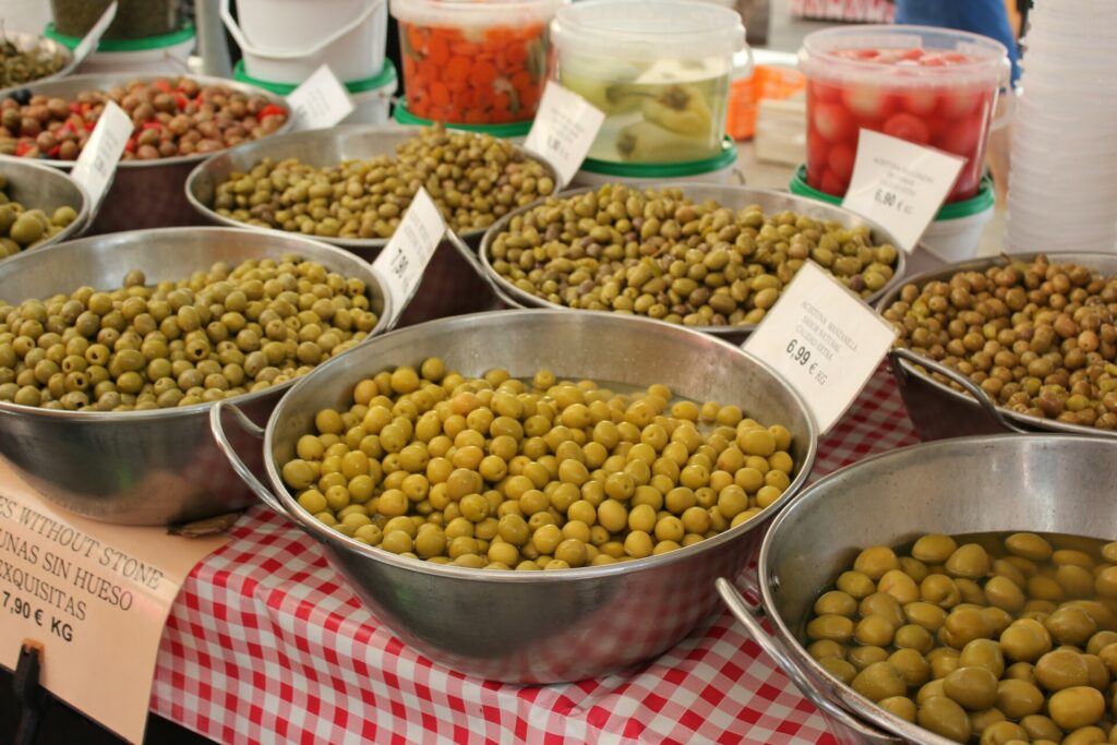 fresh bowl of olives at the market