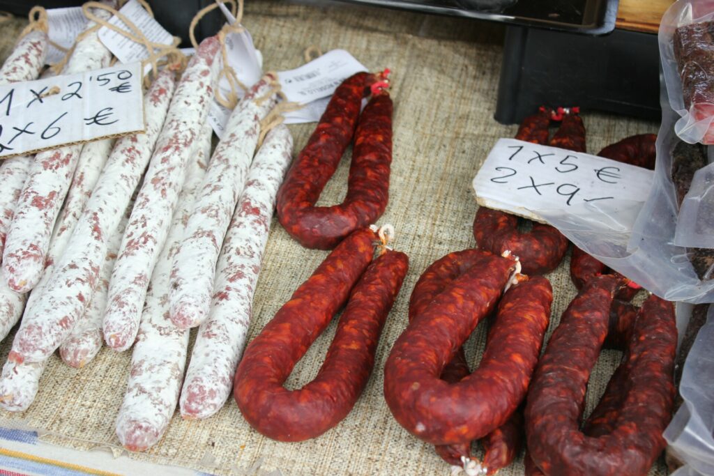 cured meat at a local market